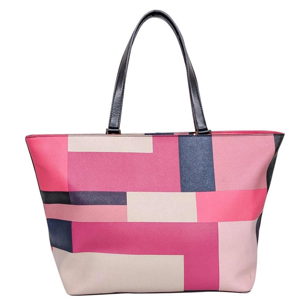 Kate Spade - Pink, Cream, & Navy Color Block Tote Bag Like New - Picture 4 of 5